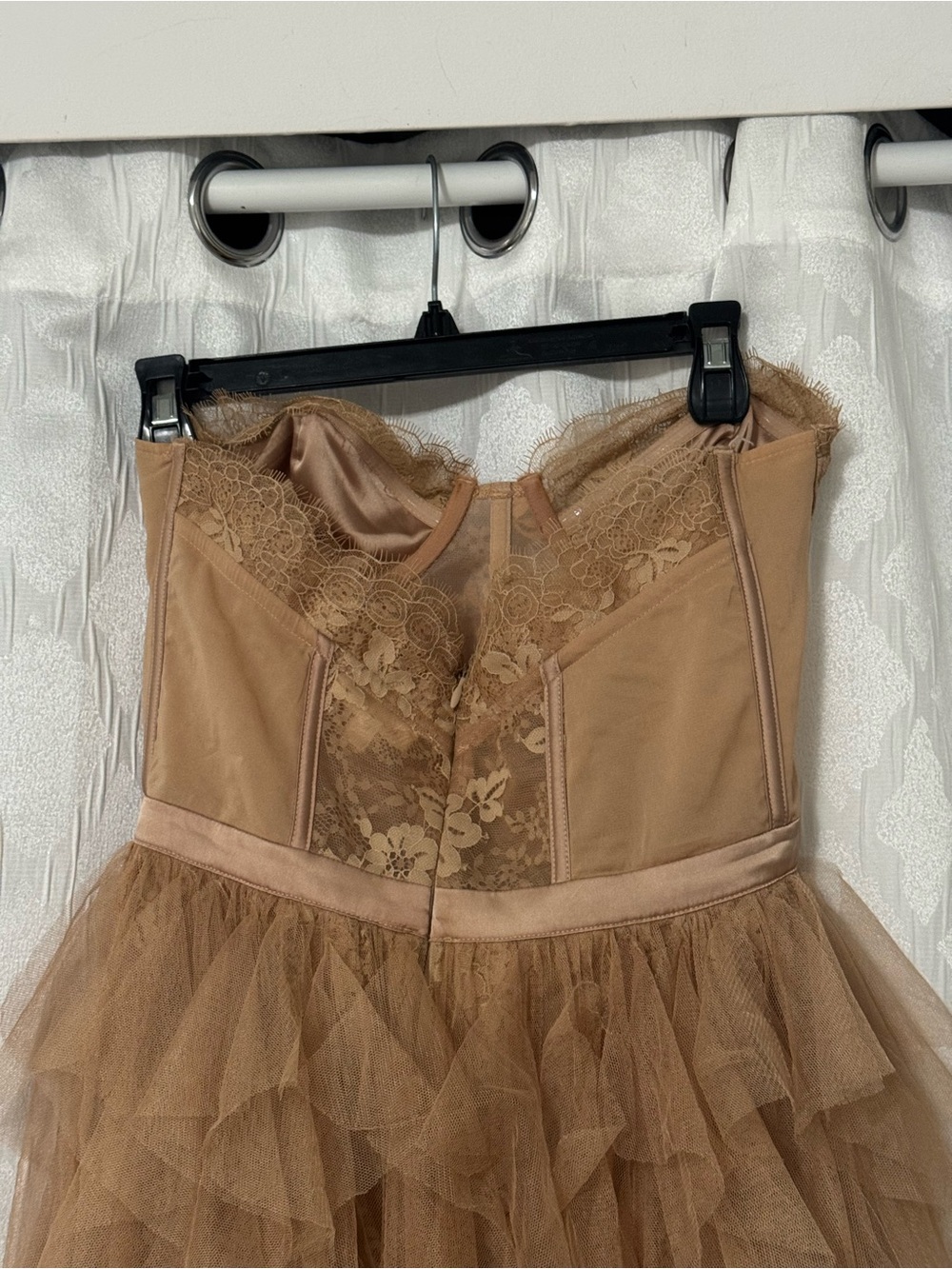 REVOLVE For The Love Of Lemons Nude Strapless Lace Bustier Tiered Tulle Gown - Picture 6 of 10